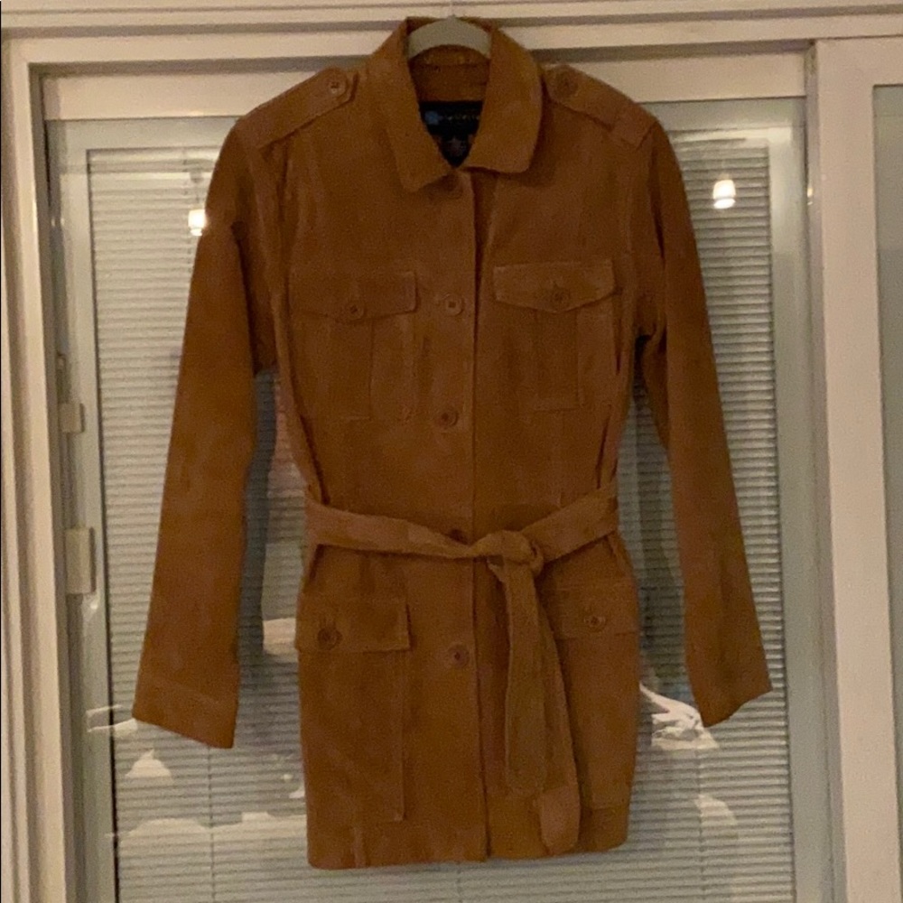 Suede leather jacket with belt